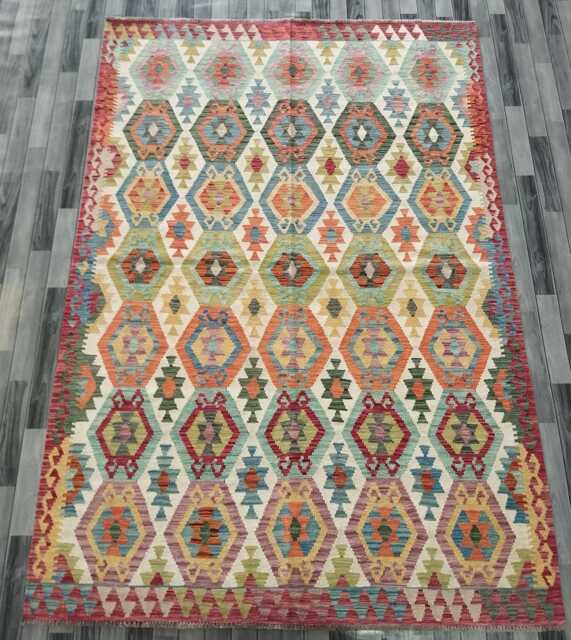 Handwoven Wool Kilim Rug, Multicolour Artisan Tribal Geometric Flatweave, Afghan, Turkish, Persian, Moroccan, Navajo Design, 298x209 cm - image 1