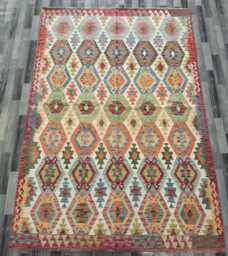 Handwoven Wool Kilim Rug, Multicolour Artisan Tribal Geometric Flatweave, Afghan, Turkish, Persian, Moroccan, Navajo Design, 298x209 cm - thumbnail 1