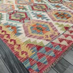Handwoven Wool Kilim Rug, Multicolour Artisan Tribal Geometric Flatweave, Afghan, Turkish, Persian, Moroccan, Navajo Design, 298x209 cm - thumbnail 2