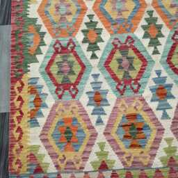 Handwoven Wool Kilim Rug, Multicolour Artisan Tribal Geometric Flatweave, Afghan, Turkish, Persian, Moroccan, Navajo Design, 298x209 cm - thumbnail 4