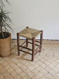 Small Moroccan Stool Made Of Wood & Natural Rope - thumbnail 1