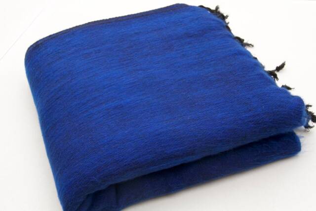Royal Blue Yak Wool Blanket Handwoven Travel Shawl Wrap - image 1