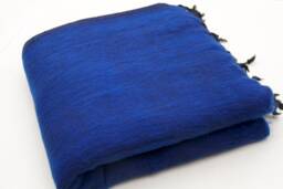Royal Blue Yak Wool Blanket Handwoven Travel Shawl Wrap - thumbnail 1