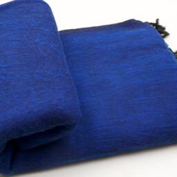 Royal Blue Yak Wool Blanket Handwoven Travel Shawl Wrap - thumbnail 2