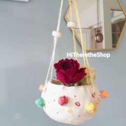 The Multi-Coloured Bobbly Pot - Ceramic Succulent Pot, Handmade Planter, Cactus Plant Home Studio Pottery, Hanging Pot - thumbnail 3