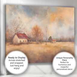 Charming Country Cottage Autumn Fields Pastel Rural Landscape Canvas Wall Art Print Decor Picture Ready To Hang - thumbnail 3