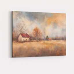 Charming Country Cottage Autumn Fields Pastel Rural Landscape Canvas Wall Art Print Decor Picture Ready To Hang - thumbnail 4