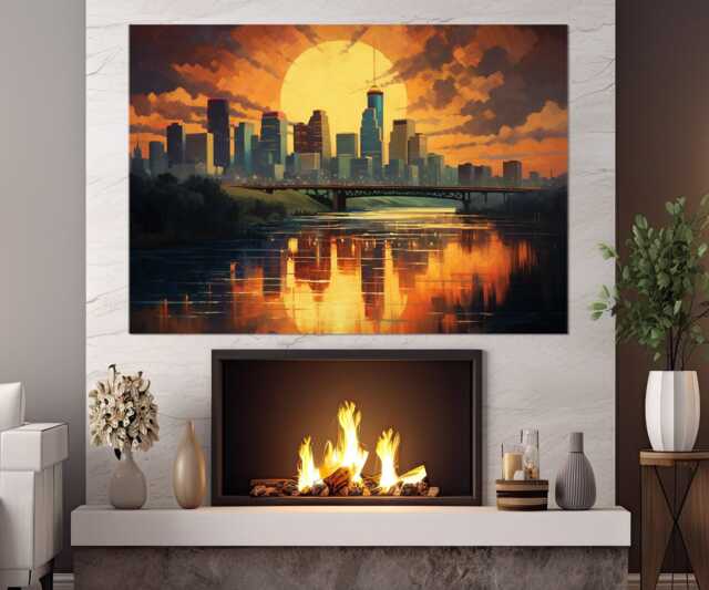 Abstract Minneapolis Canvas Print, Skyline, Minnesota Wall Art, Decor, Framed & Ready To Hang - image 1