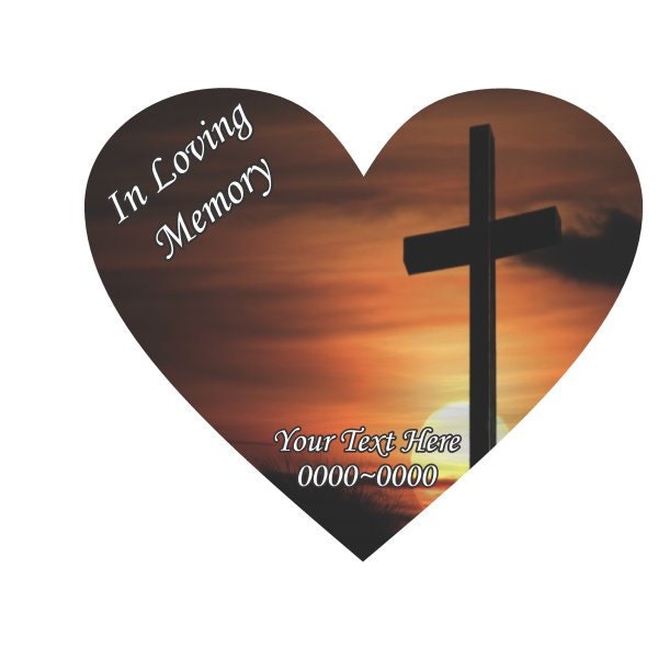 Cross in Loving Memory Full Color Heart 009 Custom Vinyl Wall Decal Or Car Sticker - Ilmfullcolorheart009Et