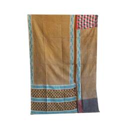 Ethnic Twin Sari Patchwork Kantha Quilt Vintage Reversible Handmade Throw - thumbnail 4