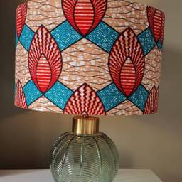 African Wax Print Lampshade Handmade Drum Lampshade, Red Green Beige - thumbnail 2