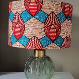 African Wax Print Lampshade Handmade Drum Lampshade, Red Green Beige - thumbnail 3