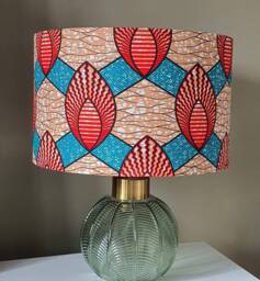 African Wax Print Lampshade Handmade Drum Lampshade, Red Green Beige - thumbnail 1