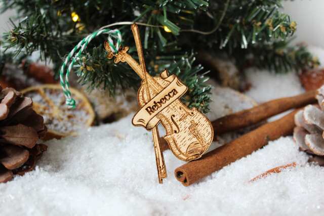 Personalised Violin Christmas Ornament Classical Music Wood Custom Bauble Laser Engrave Rustic Wooden Name Personalise Tree Decoration Irish - image 1