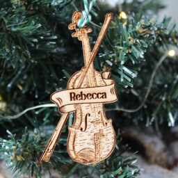 Personalised Violin Christmas Ornament Classical Music Wood Custom Bauble Laser Engrave Rustic Wooden Name Personalise Tree Decoration Irish - thumbnail 2