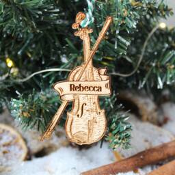 Personalised Violin Christmas Ornament Classical Music Wood Custom Bauble Laser Engrave Rustic Wooden Name Personalise Tree Decoration Irish - thumbnail 3