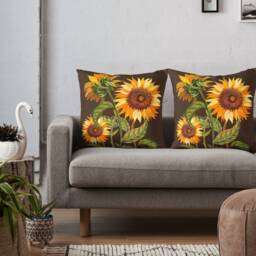 Sunflower Floral Throw Pillow, Retro Vintage Cushion, Durable Fabric, 16x16 To 20x20 Inches, Original Design - thumbnail 2