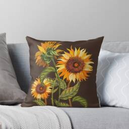 Sunflower Floral Throw Pillow, Retro Vintage Cushion, Durable Fabric, 16x16 To 20x20 Inches, Original Design - thumbnail 3