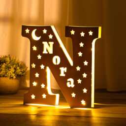 Personalized Wooden Night Light, Custom Name Initial Light For Baby, Baby Lamp, Baby Shower Gift Baby Girl Boy, Nursery Decor - thumbnail 1