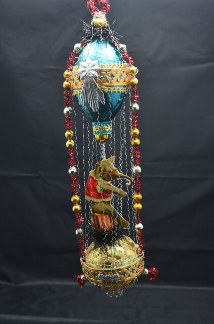 Vintage Christmas Ornament With Dresden Trims, Victorian Die Cuts & Mercury Glass Beads - image 1