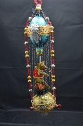 Vintage Christmas Ornament With Dresden Trims, Victorian Die Cuts & Mercury Glass Beads - thumbnail 1