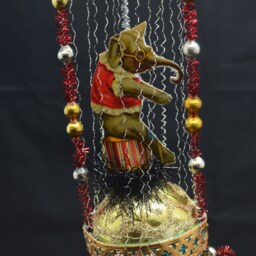 Vintage Christmas Ornament With Dresden Trims, Victorian Die Cuts & Mercury Glass Beads - thumbnail 2