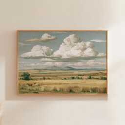 Horse Pasture Poster, Blue Sky Landscape Print, Country Wall Art, Paper - thumbnail 1