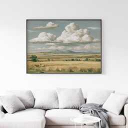 Horse Pasture Poster, Blue Sky Landscape Print, Country Wall Art, Paper - thumbnail 2