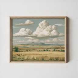 Horse Pasture Poster, Blue Sky Landscape Print, Country Wall Art, Paper - thumbnail 4