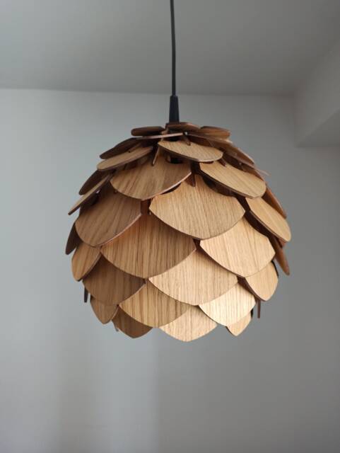 Handmade Oak Wood Pendant Light, Pinecone Design - image 1