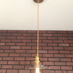 "Industrial Pendant Light -Brass 8"" Flat Clear Glass Shade With Patented ""Huila Electrical Connectors" - thumbnail 2