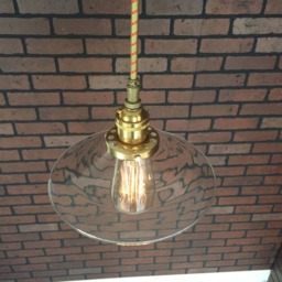 "Industrial Pendant Light -Brass 8"" Flat Clear Glass Shade With Patented ""Huila Electrical Connectors" - thumbnail 3