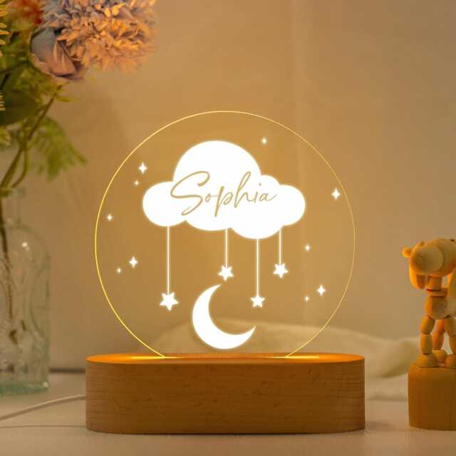 Moon & Star Custom Name Light, Personalized Baby Night Light, Gift For Kids, Newborn Gift, Personalized Birthday Gift, Acrylic Light - image 1