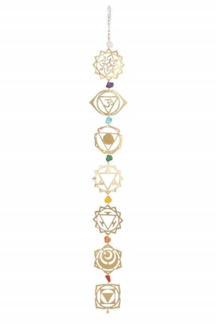 Chakra Yoga Chime Wall Decor- Brass Symbols With Quartz Stones - Promoting Health- Ariana Ost - image 1