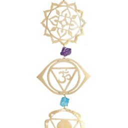 Chakra Yoga Chime Wall Decor- Brass Symbols With Quartz Stones - Promoting Health- Ariana Ost - thumbnail 2