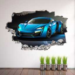 Blue Supercar Wall Decal Sticker - Sports Car Mural Print Art For Kids Bedroom Home Decor - Br3 - thumbnail 2