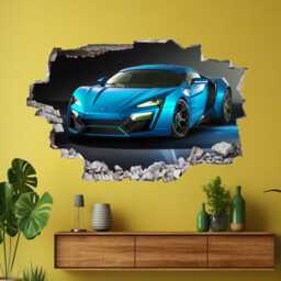 Blue Supercar Wall Decal Sticker - Sports Car Mural Print Art For Kids Bedroom Home Decor - Br3 - thumbnail 3