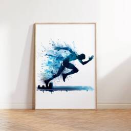 Blue Athletics Wall Art Set - Of 3 Runner Posters - Running Painting Decoration Decor Print Poster Gifts Gift - thumbnail 3