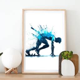 Blue Athletics Wall Art Set - Of 3 Runner Posters - Running Painting Decoration Decor Print Poster Gifts Gift - thumbnail 2