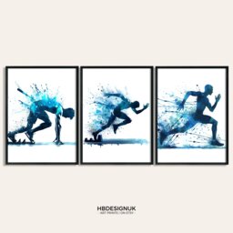 Blue Athletics Wall Art Set - Of 3 Runner Posters - Running Painting Decoration Decor Print Poster Gifts Gift - thumbnail 1