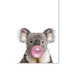 Bubble Gum Wall Art. Cute Animals Kids Birthday Gift. Koala Digital Poster. Chewing Poster For Office - thumbnail 2