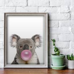 Bubble Gum Wall Art. Cute Animals Kids Birthday Gift. Koala Digital Poster. Chewing Poster For Office - thumbnail 4