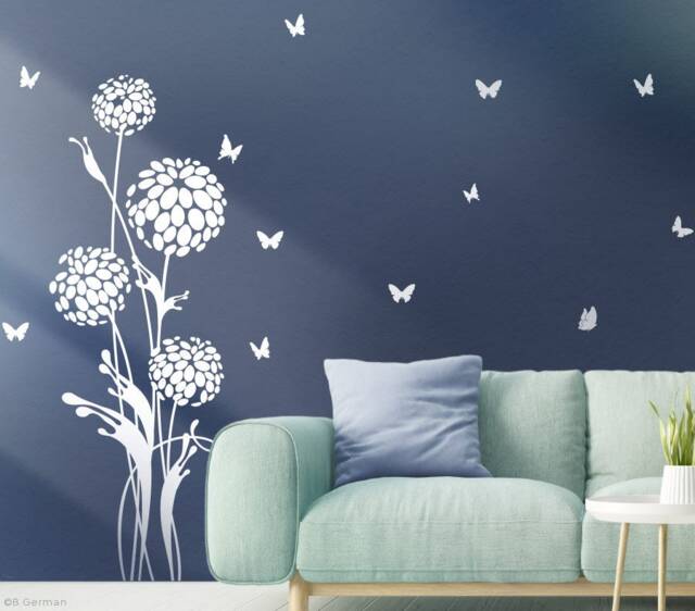Wall Decal Flower & Butterflies Sticker Pusteblume Floral Dandelion Vinyl Decor W704 - image 1