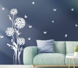 Wall Decal Flower & Butterflies Sticker Pusteblume Floral Dandelion Vinyl Decor W704