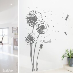 Wall Sticker Dandelion & Desired Name - Wall Decoration Floral Decal Decor Vinyl W707