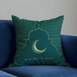 Ramadan Kareem Cushion Cover, Teal Green Islamic Geometric Pillow Case, Crescent Moon Decor, Modern Style - thumbnail 3