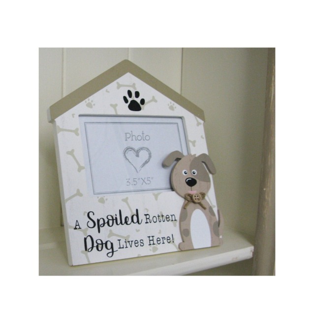 Dog Photo Frame Picture A Spoiled Rotten Lives Here Wooden Cream 3.5x5 - image 1