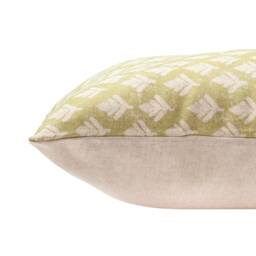 Rustic Leaf Linen Blend Boudoir Cushion Cover. Distressed Pale Green Geometric Vintage Leaves Print. 17x12 - thumbnail 2