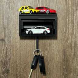Garage Key Holder For Hot Wheels - Carbon Fibre Look Wall-Mounted Car Hook 3D Printed Gift Him, Dad, Guy Decor, Man Gifts - thumbnail 2