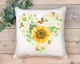 Sunflower Cushion , Botanical Plant Pillow Greenery Foliage Scatter Room Decor - Home
